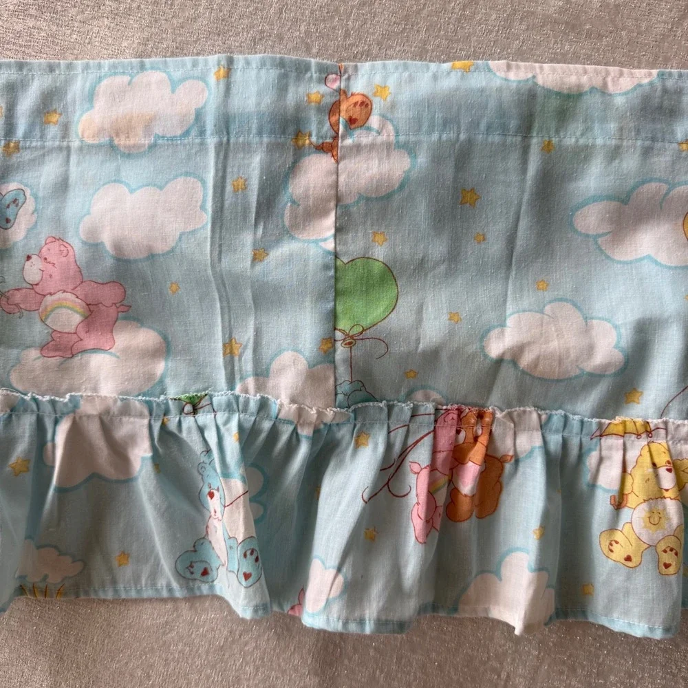 Vintage Care Bears Ruffled Window Valance Curtain Light Blue 80s 84x12